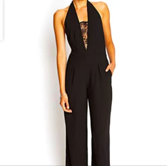Forever 21 V-Neck Lace Halter Jumpsuit - Picture 1 of 8